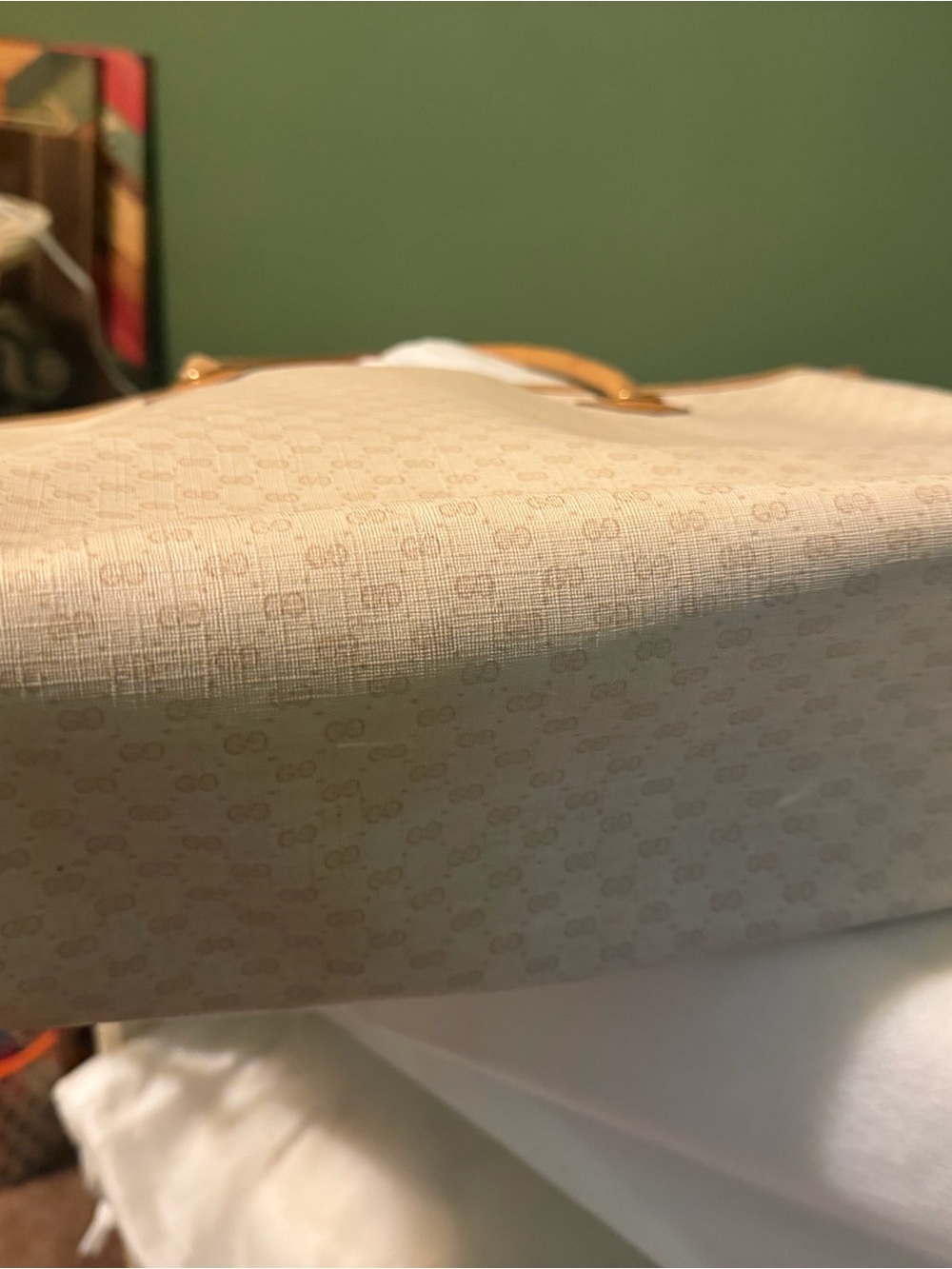 Beige Monogram Tote Bag with Tan Handles